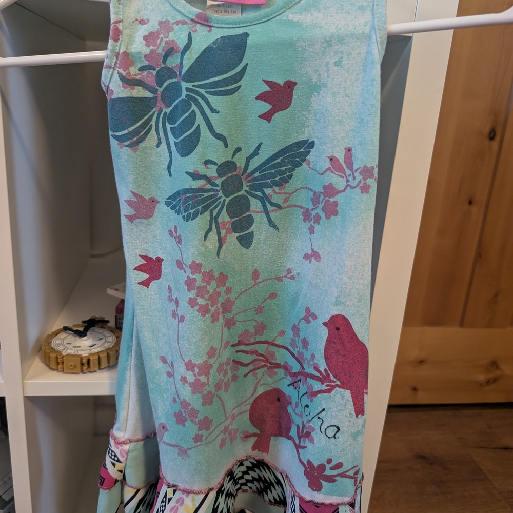 Teal and Pink Bird Print Top